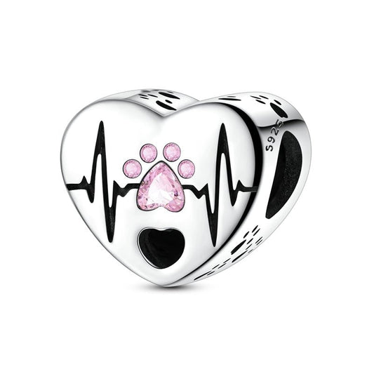 Heartbeat Paw Print Heart Charm