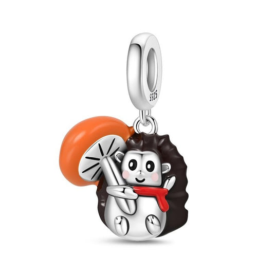 Hedgehog with Mushroom Dangle Charm