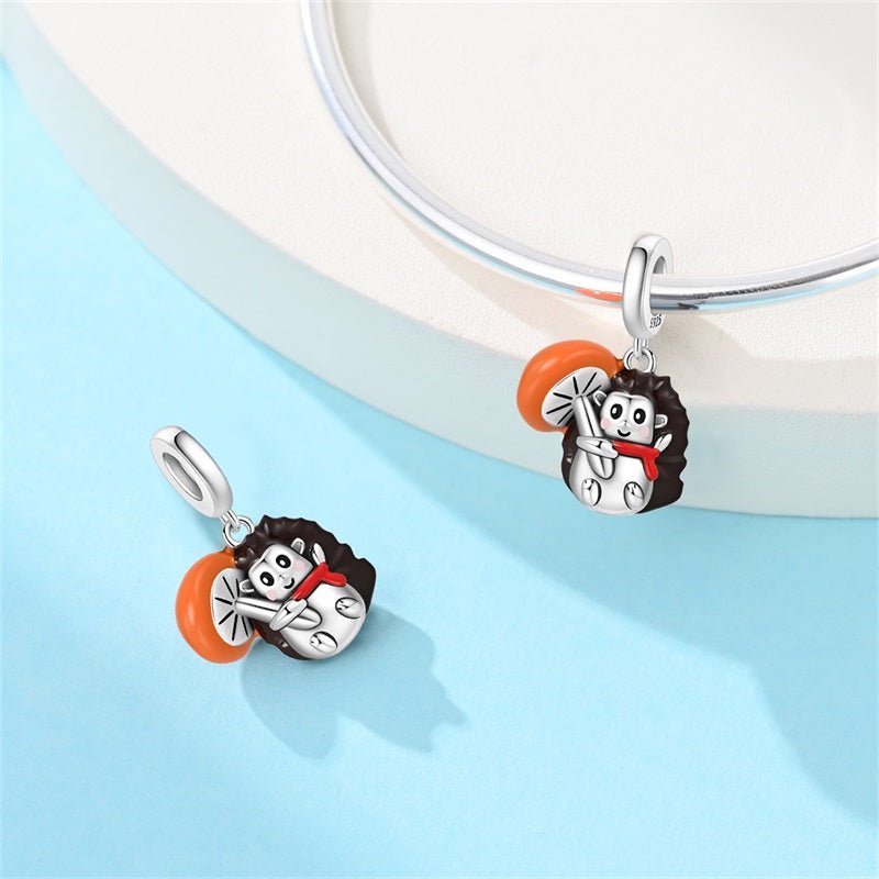 Hedgehog with Mushroom Dangle Charm