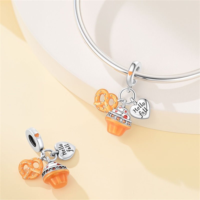 Hello Fall Cupcake & Pretzel Dangle Charm