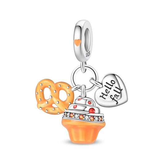Hello Fall Cupcake & Pretzel Dangle Charm