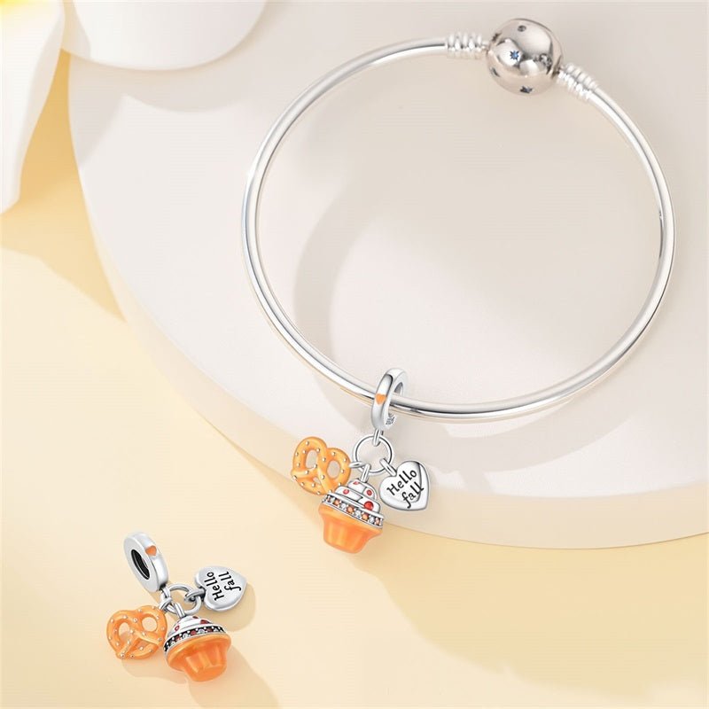 Hello Fall Cupcake & Pretzel Dangle Charm