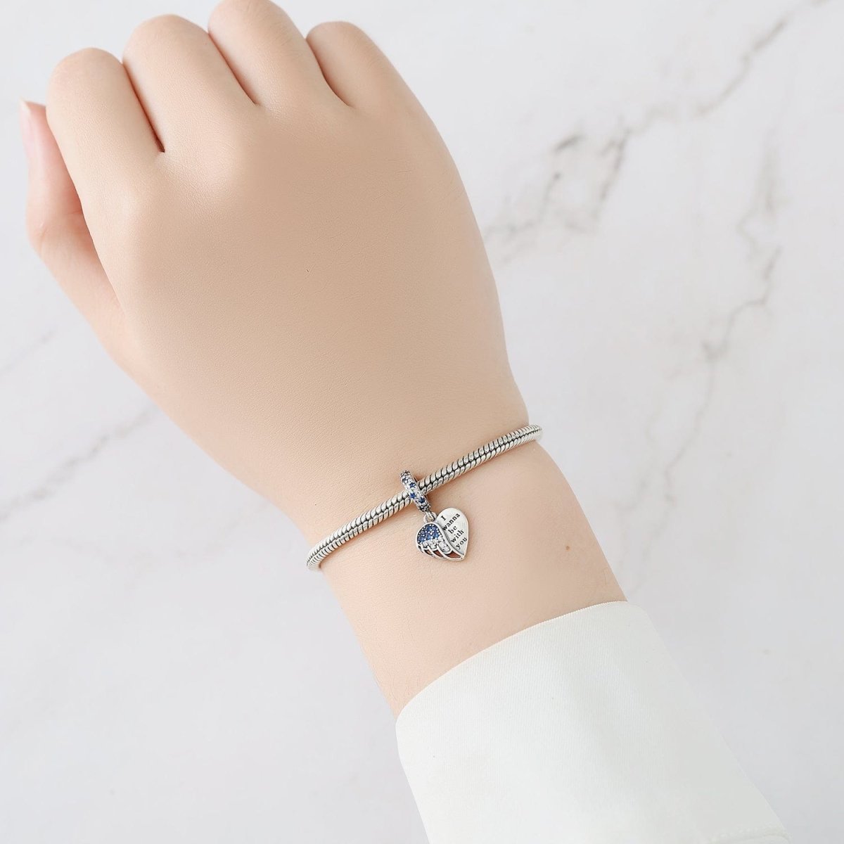 I Wanna Be With You Blue Crystal Angel Wing Charm