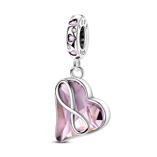 Infinity Heart Pink Crystal Dangle Charm