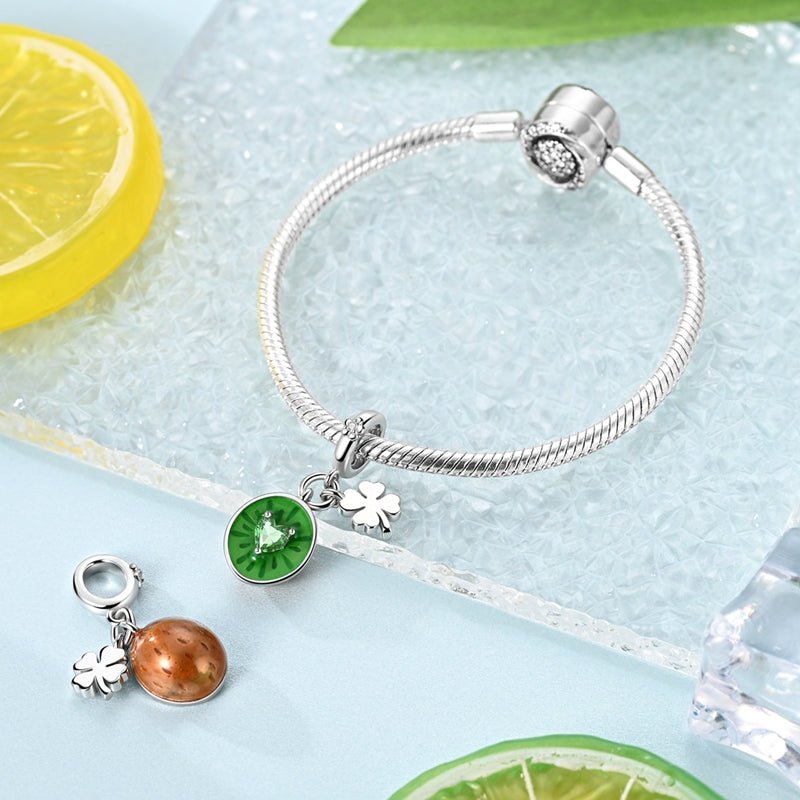 Kiwi Fruit with Four-Leaf Clover Dangle Charm