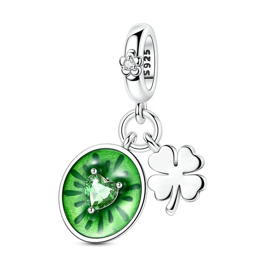 Kiwi Fruit with Four-Leaf Clover Dangle Charm