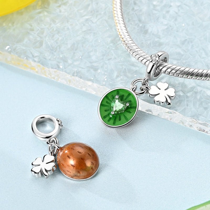 Kiwi Fruit with Four-Leaf Clover Dangle Charm