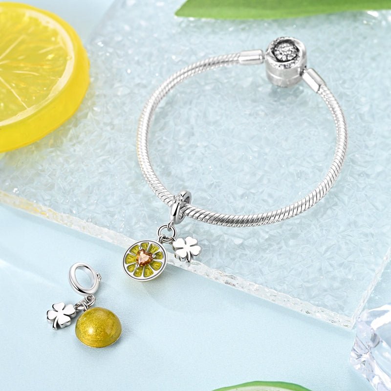 Lemon with Four-Leaf Clover Dangle Charm