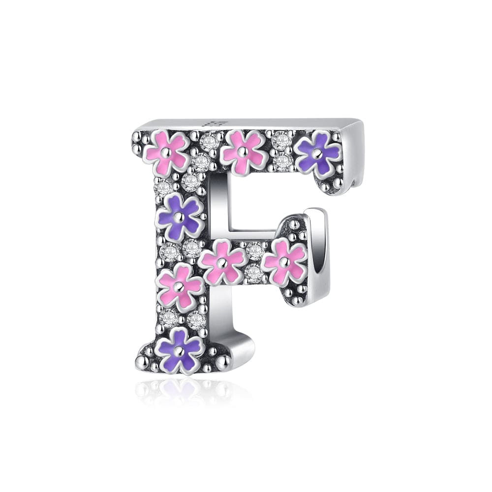 Pink & Purple Flower Letter A~Z Alphabet Charm