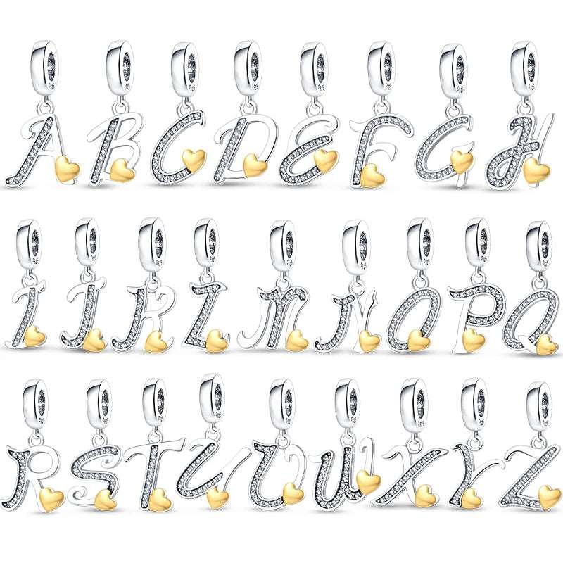 Cursive Gold Heart Letter A~Z Alphabet Charm