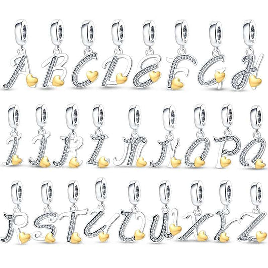 Cursive Gold Heart Letter A~Z Alphabet Charm