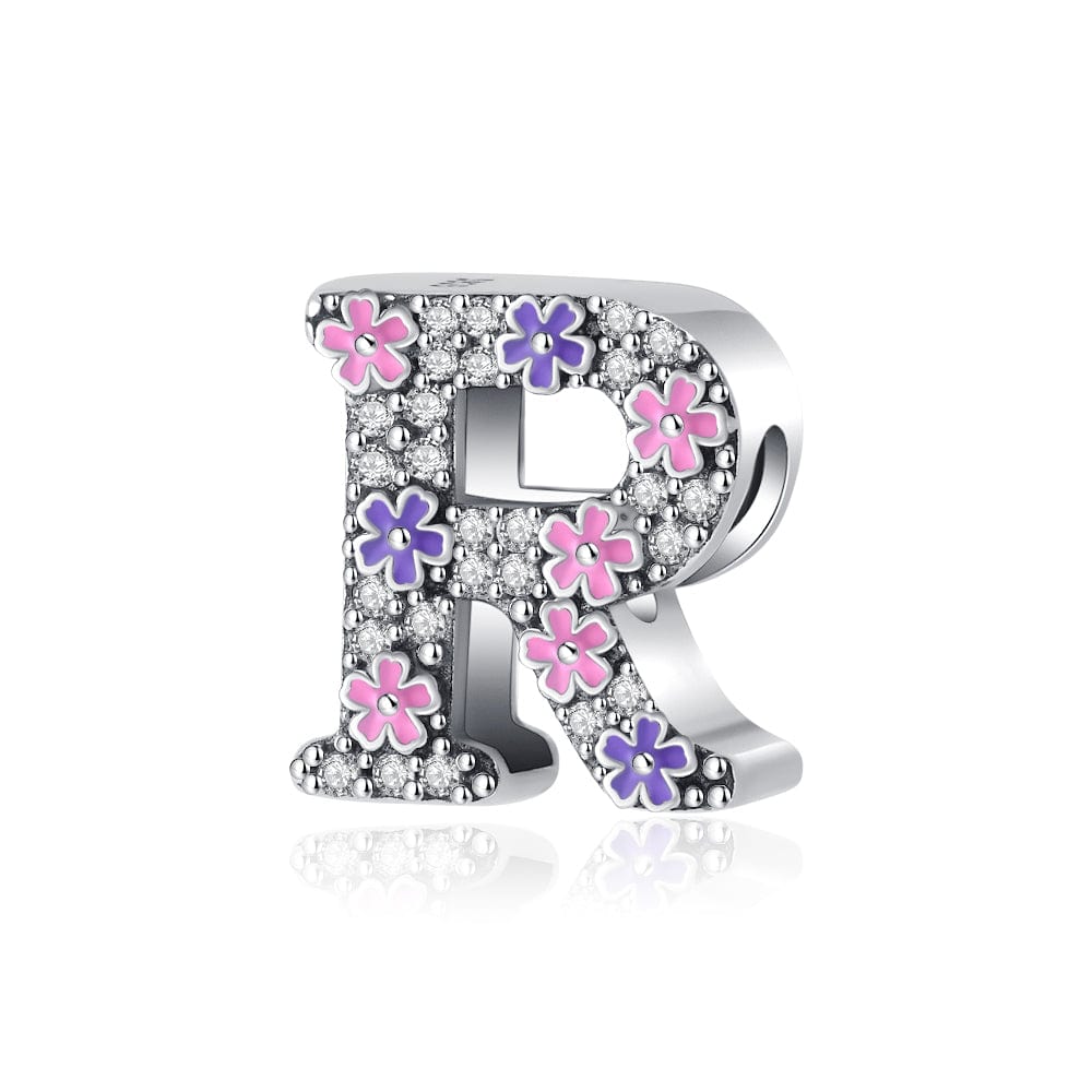 Pink & Purple Flower Letter A~Z Alphabet Charm