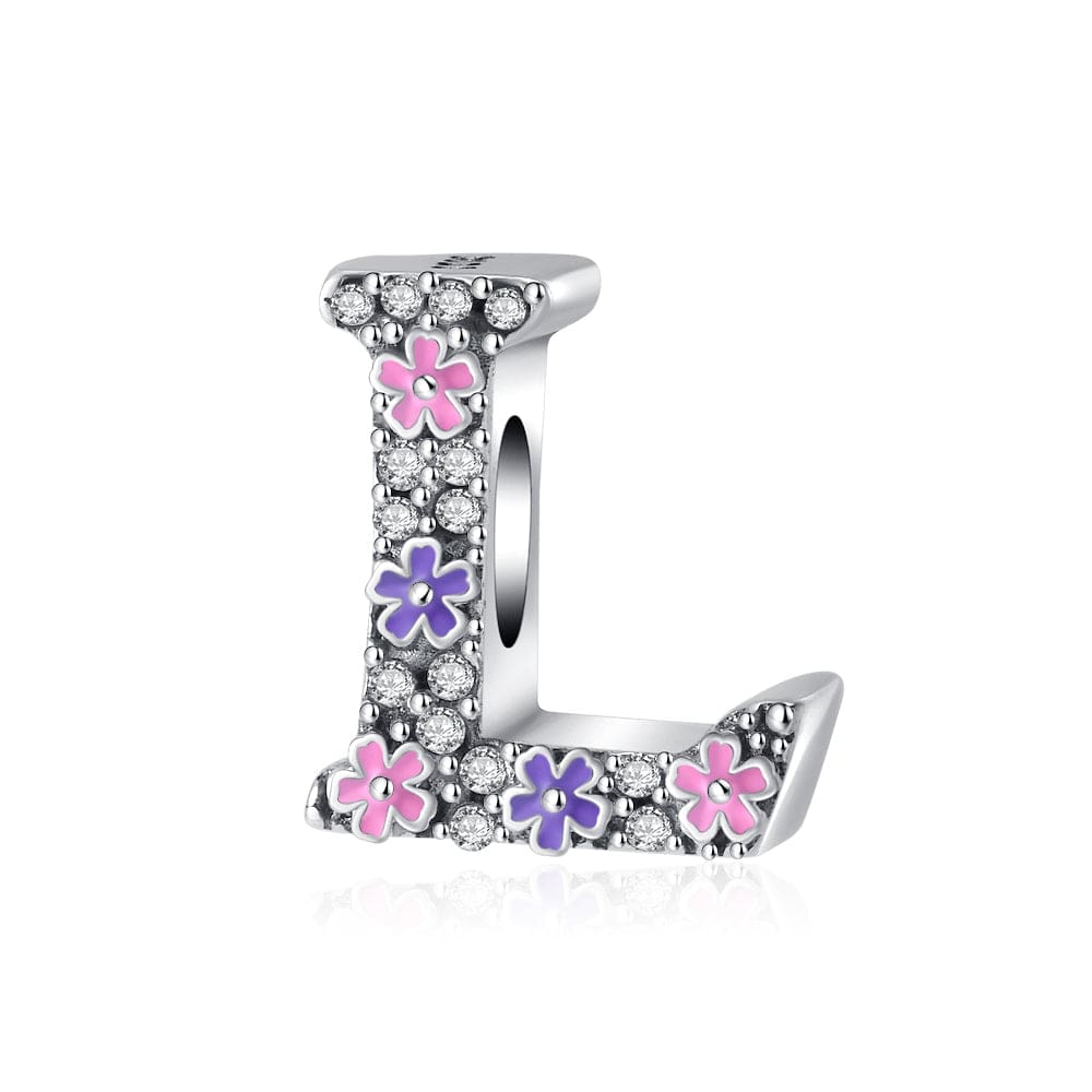 Pink & Purple Flower Letter A~Z Alphabet Charm
