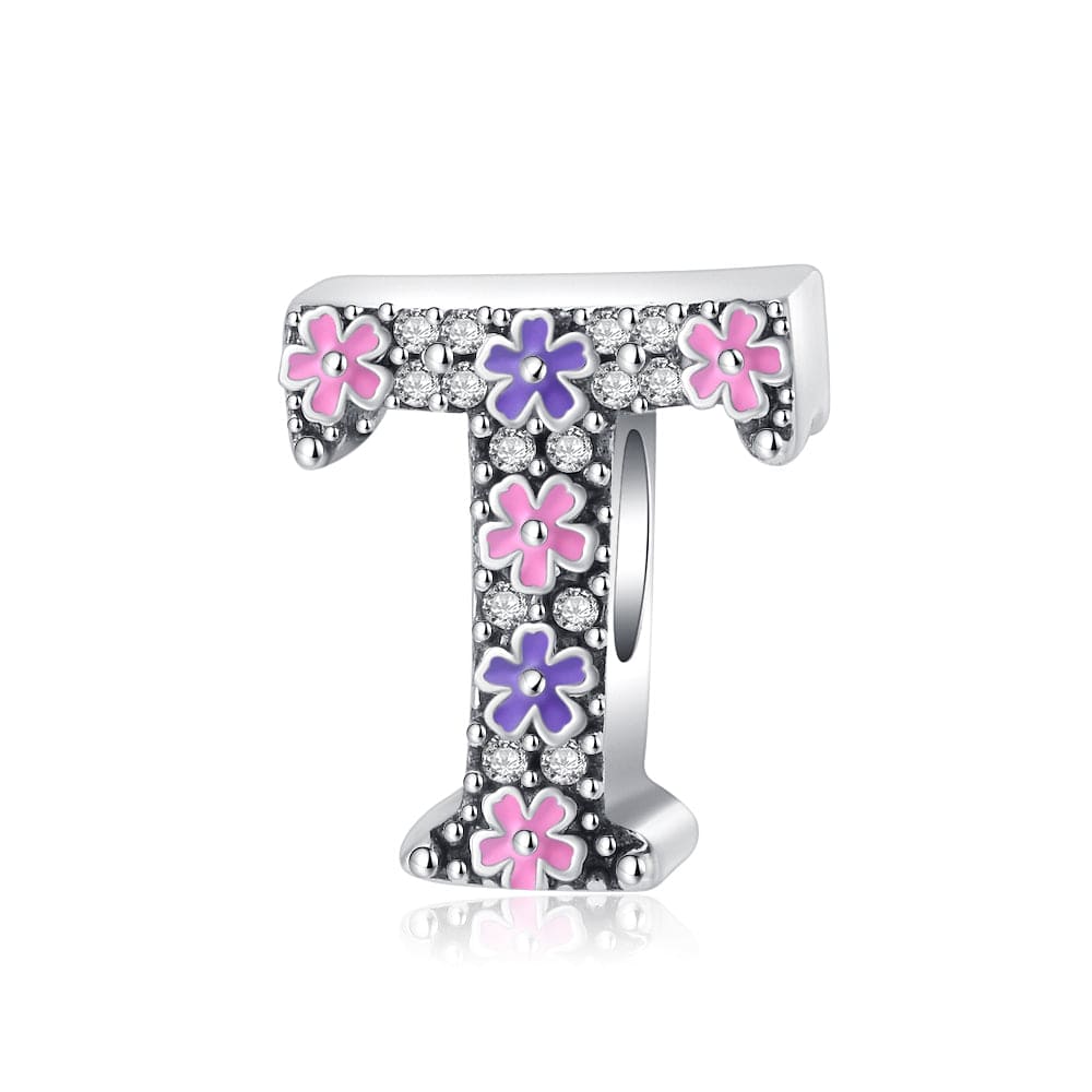 Pink & Purple Flower Letter A~Z Alphabet Charm