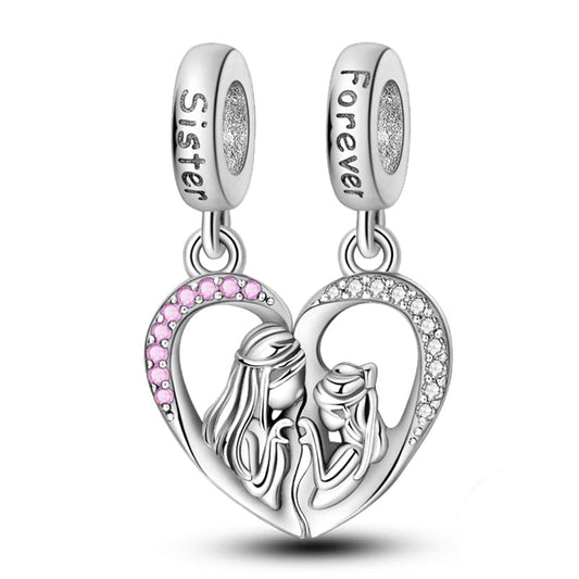 Linked Sister Hearts Split Dangle Charm