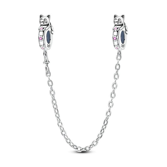 Lucky Cat Pink Paw Safety Chain Charm