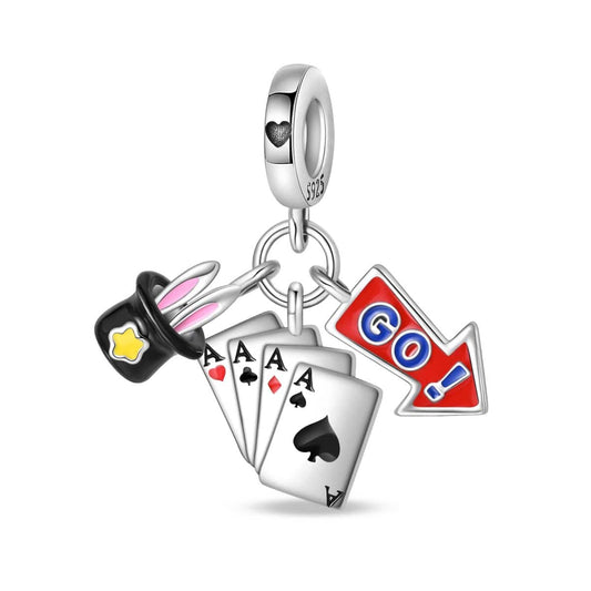 Magical Hat and Cards Triple Dangle Charm