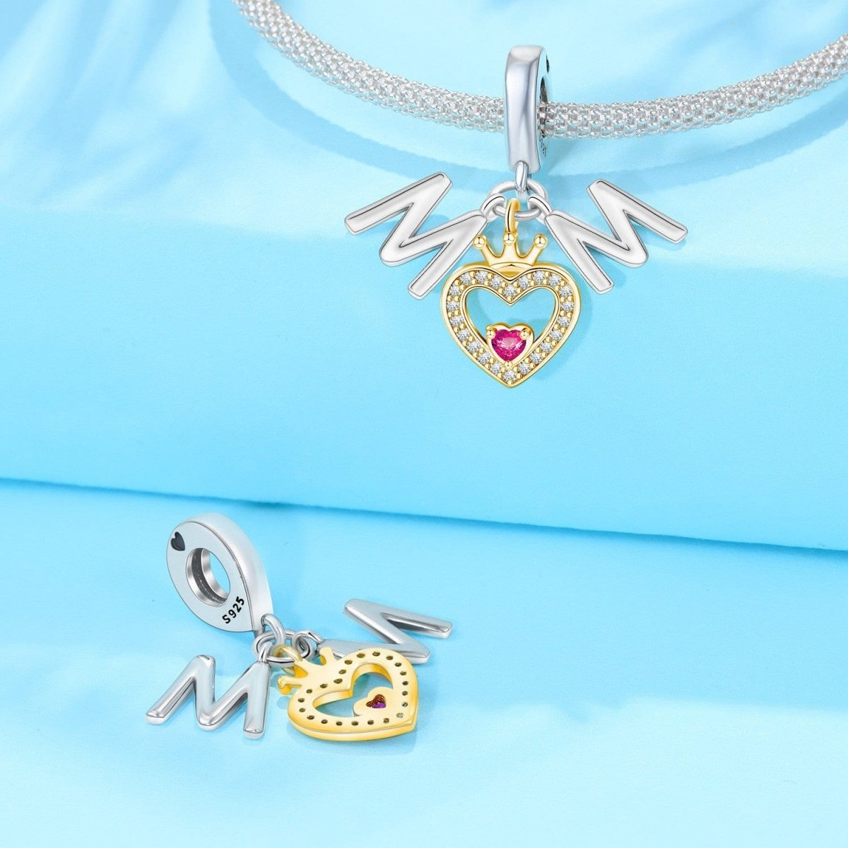 Mom Script Heart Dangle Charm