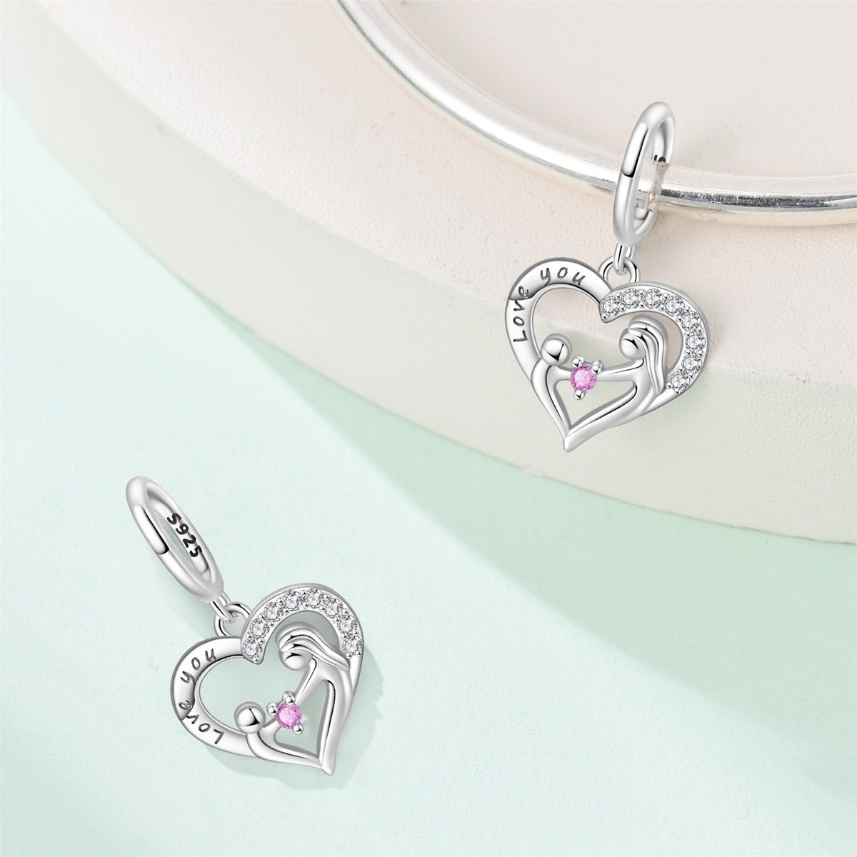 Mother & Child "Love You" Heart Dangle Charm