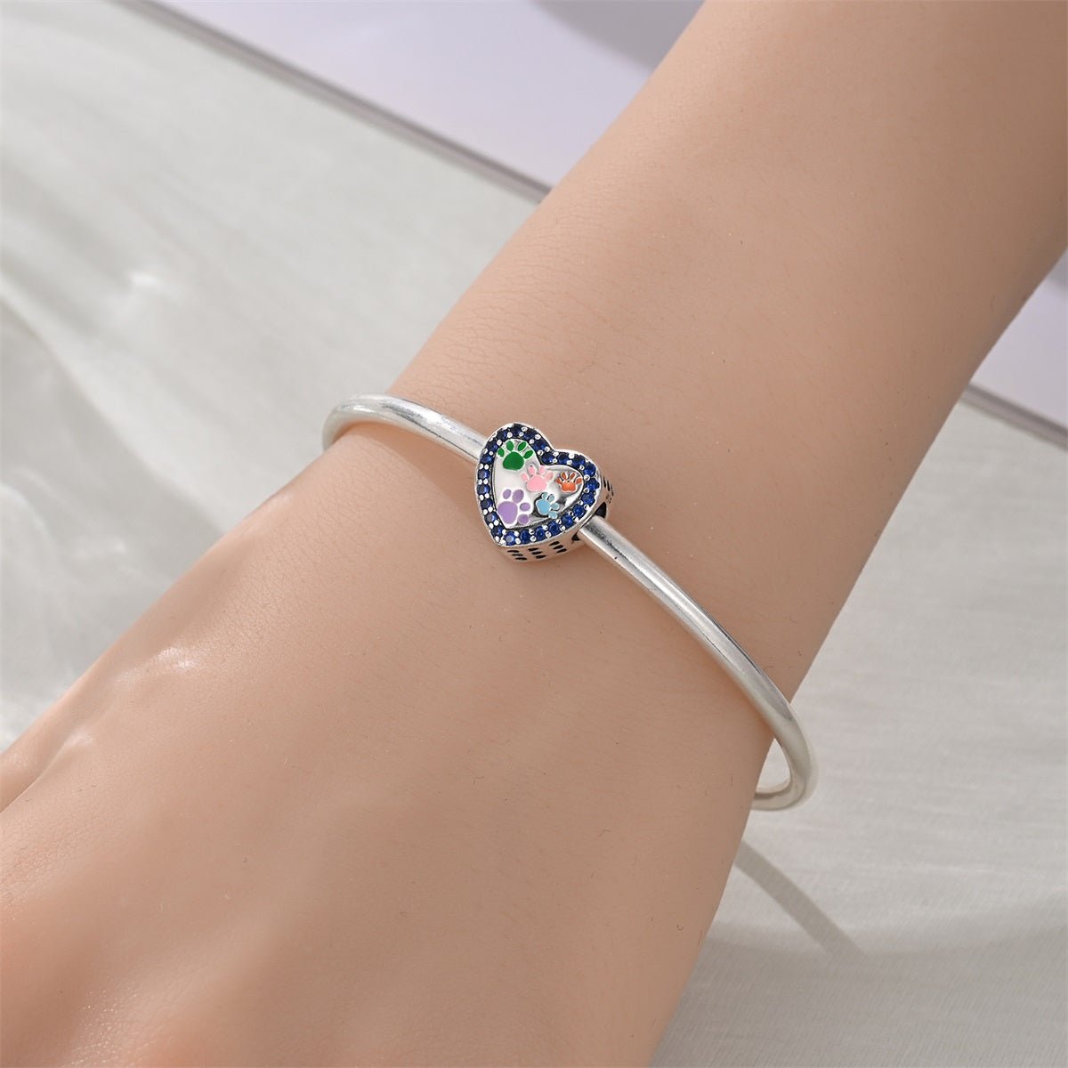 Multicolor Paw Prints Heart Charm