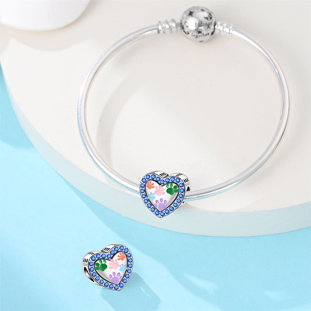 Multicolor Paw Prints Heart Charm