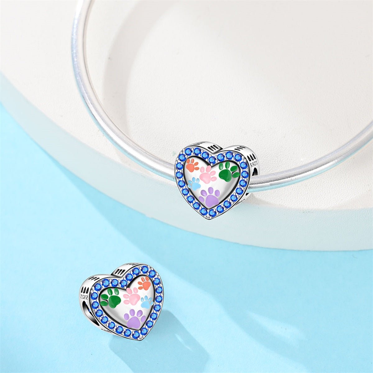 Multicolor Paw Prints Heart Charm