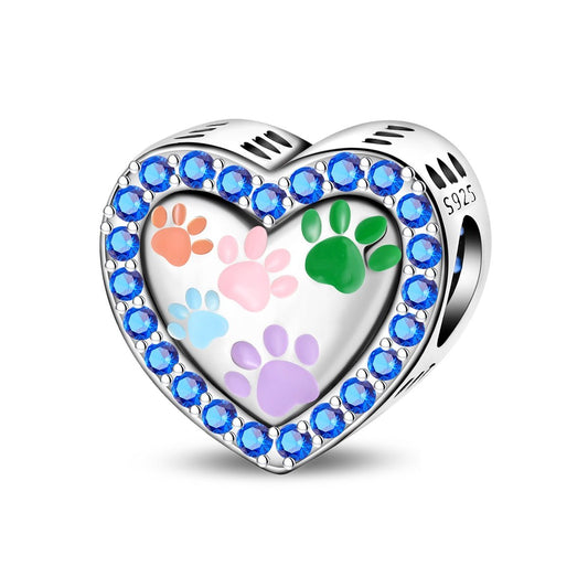 Multicolor Paw Prints Heart Charm