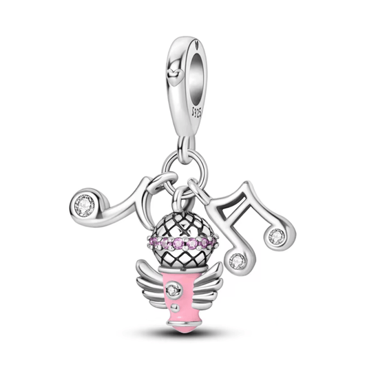 Musical Notes & Pink Microphone Dangle Charm