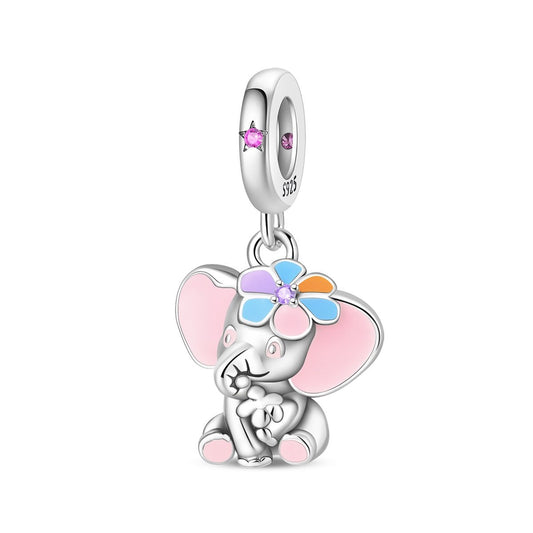 Pastel Flower Elephant Dangle Charm