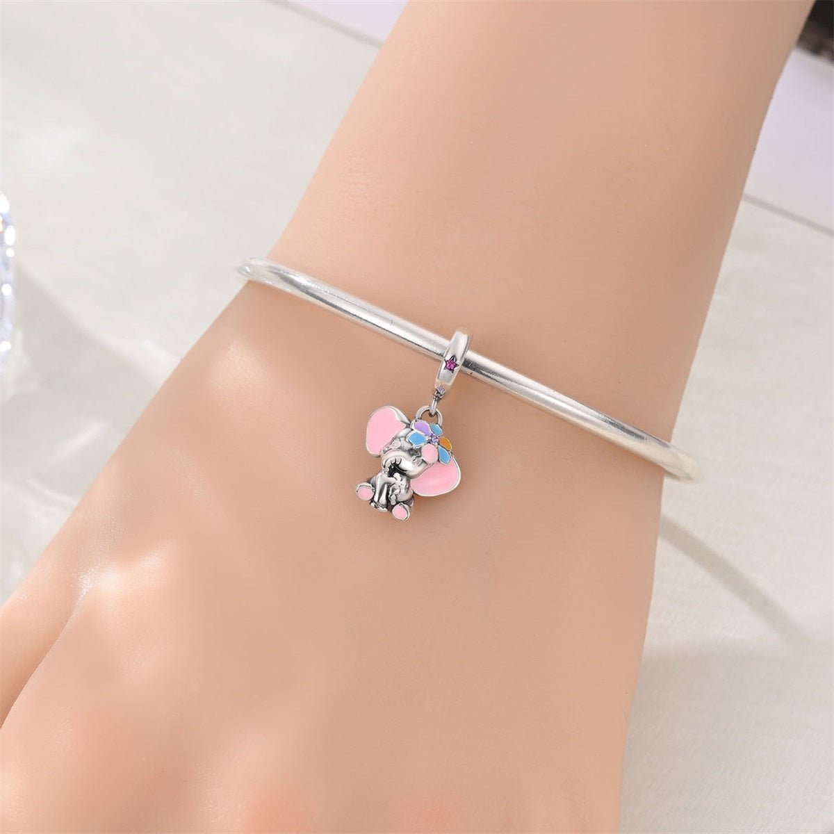Pastel Flower Elephant Dangle Charm