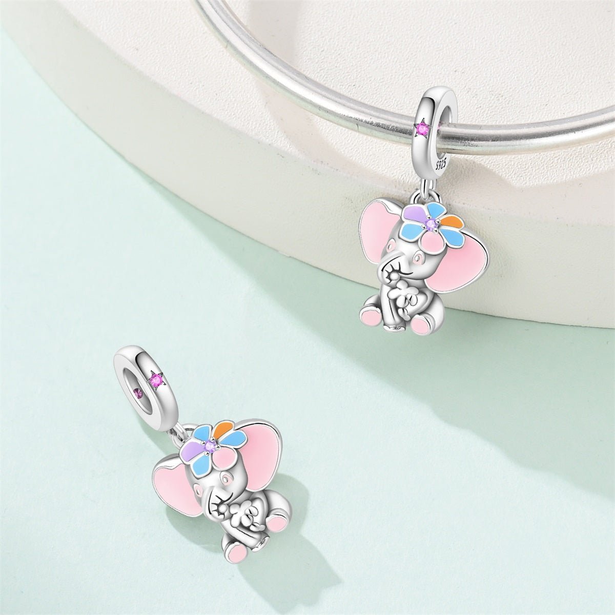 Pastel Flower Elephant Dangle Charm