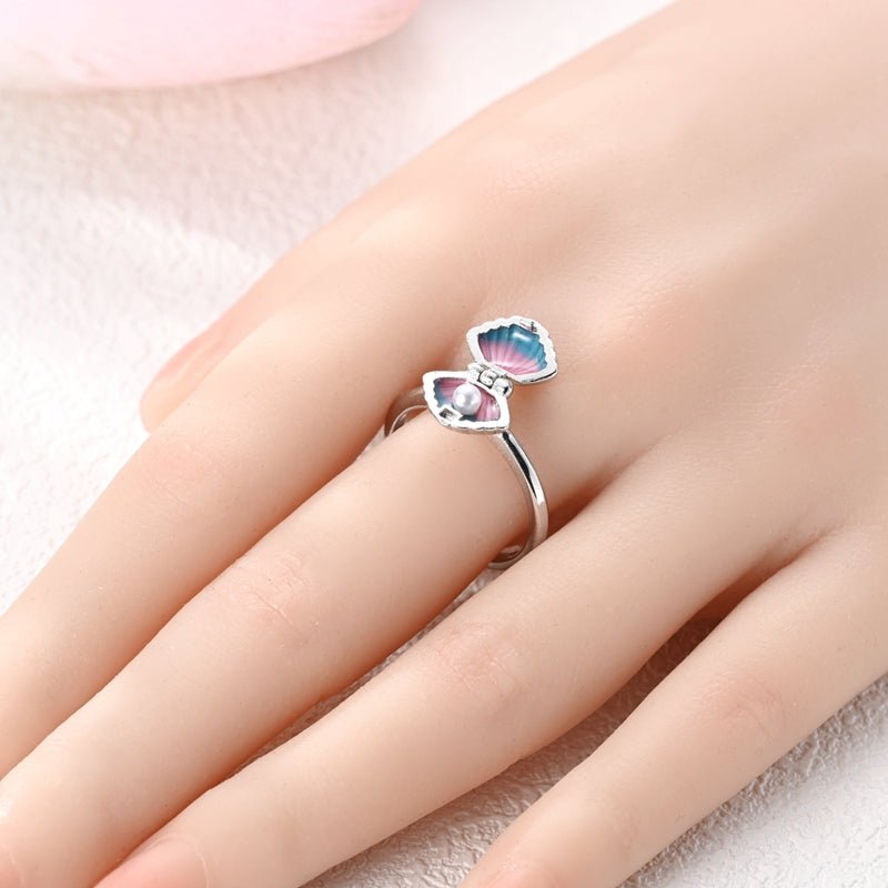 Pink & Blue Seashell Pearl Adjustable Ring