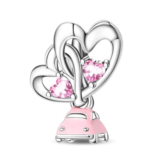 Pink Car with Heart Balloons Charm