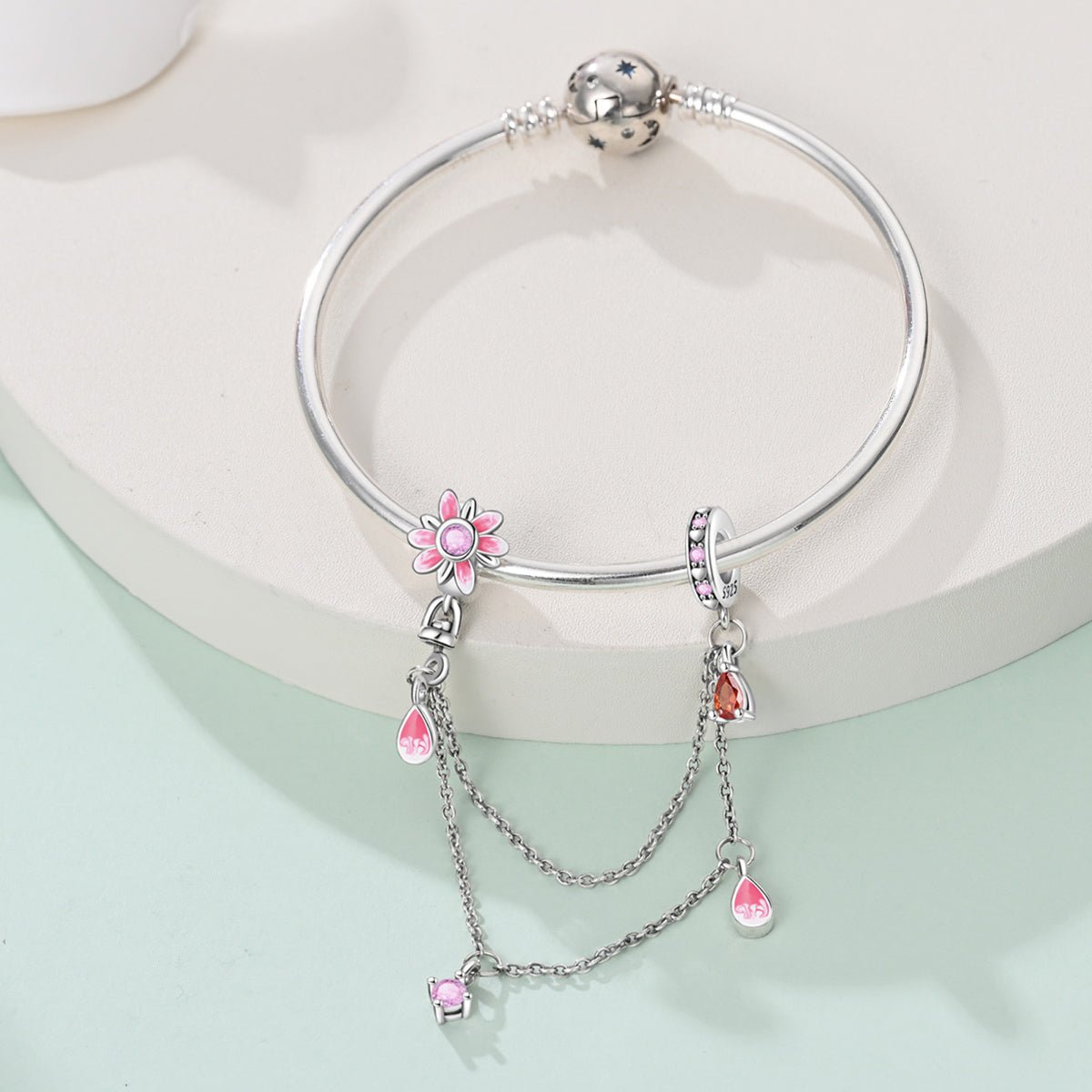 Pink Daisy & Droplets Safety Chain Charm