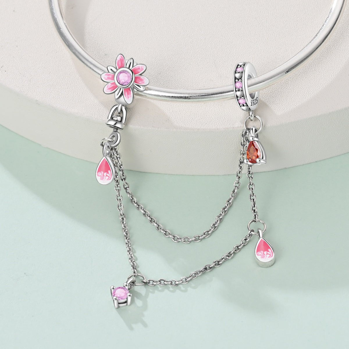 Pink Daisy & Droplets Safety Chain Charm