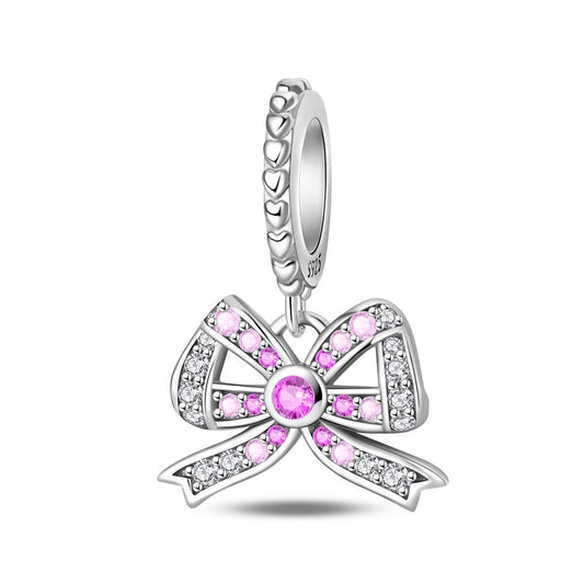 Pink Gem & Crystal Ribbon Bow Charm