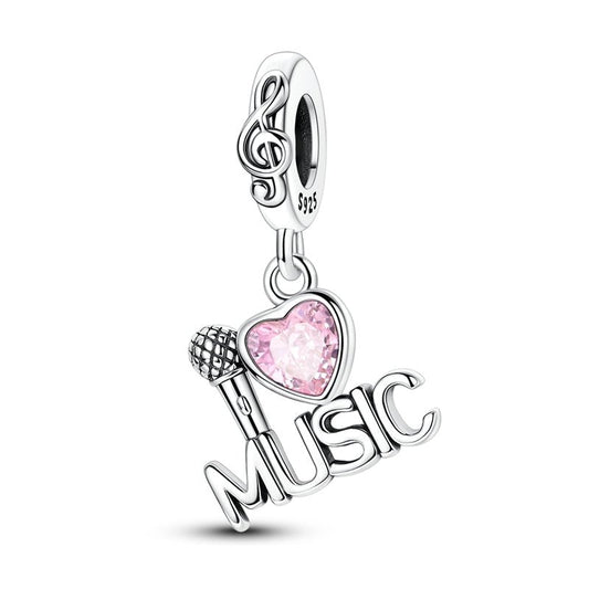Pink Heart Music & Microphone Dangle Charm