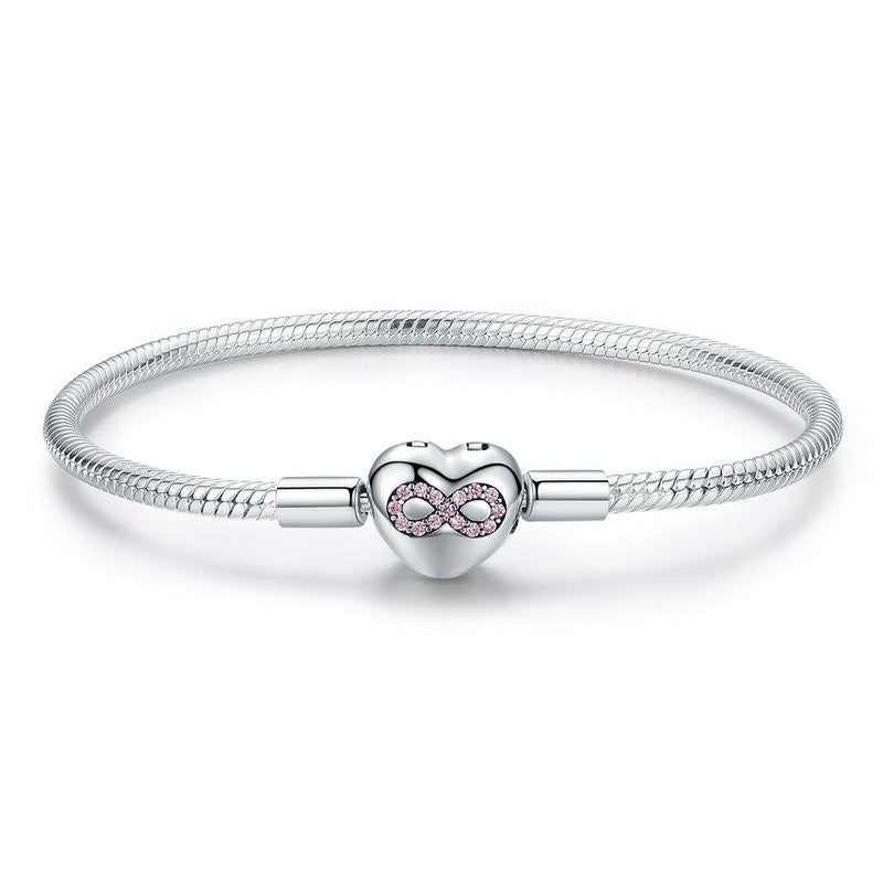 Pink Infinity Heart Clasp Charm Bracelet
