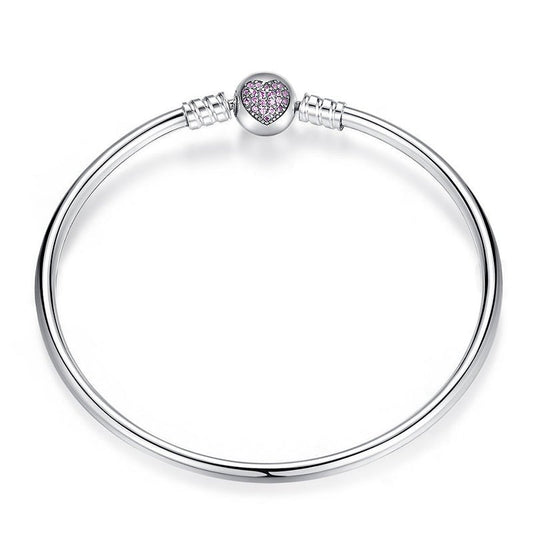 Pink Pavé Heart Clasp Charm Bangle