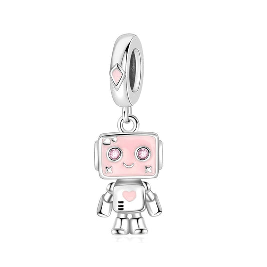 Pink Smiley Robot Dangle Charm