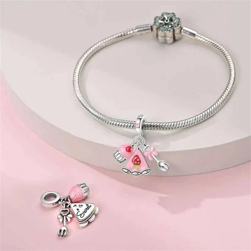 Pink Sweet Dessert Triple Dangle Charm