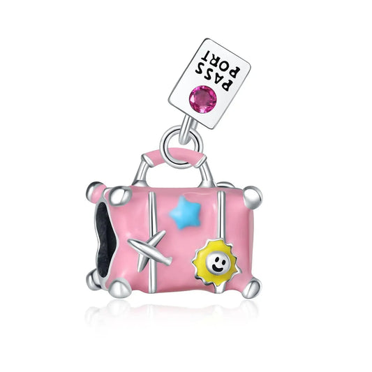Pink Travel Suitcase with Passport Tag Charm