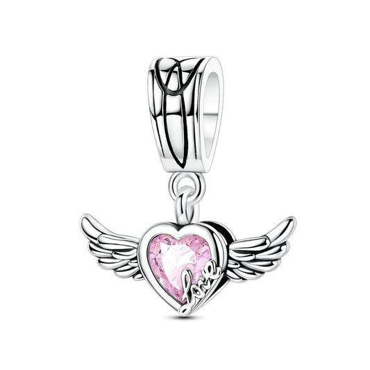 Pink Winged Heart Love Dangle Charm