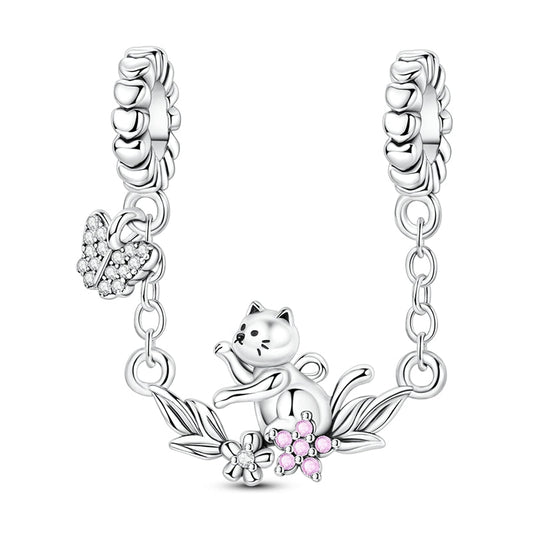 Playful Cat with Butterfly Safety Chain Charm