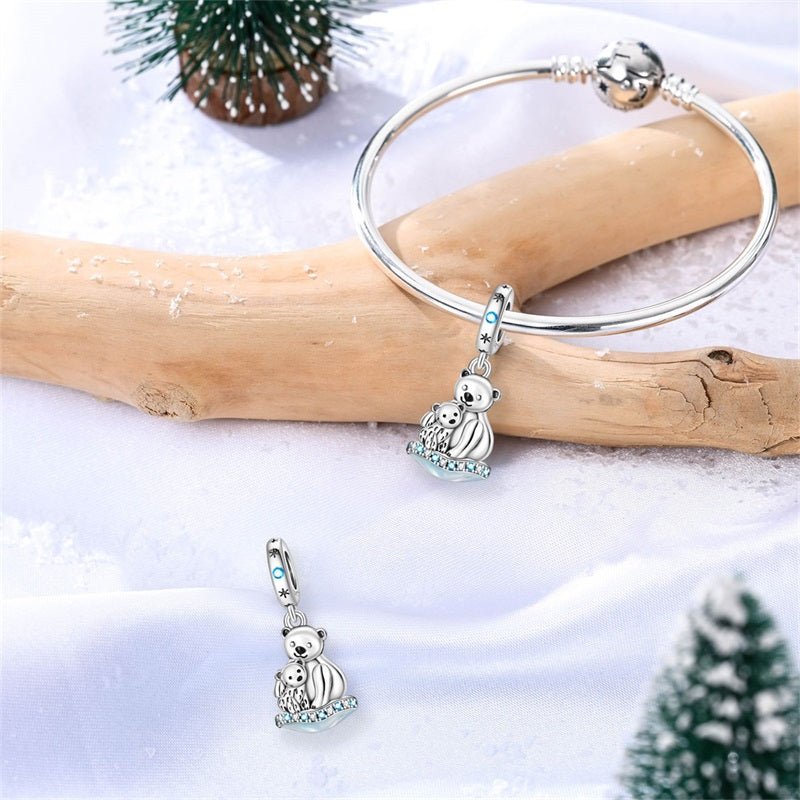 Polar Bear Family on Ice Dangle Charm