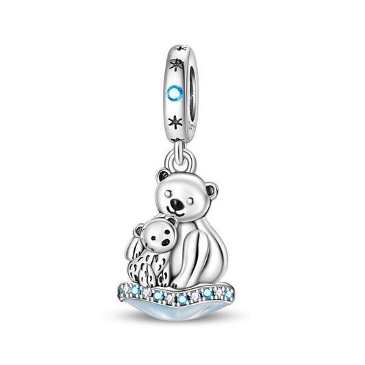 Polar Bear Family on Ice Dangle Charm