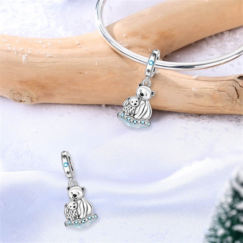 Polar Bear Family on Ice Dangle Charm