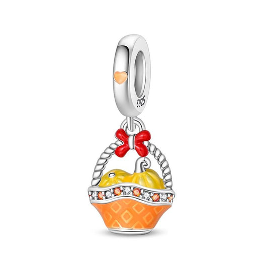 Pumpkin Basket with Red Bow Dangle Charm