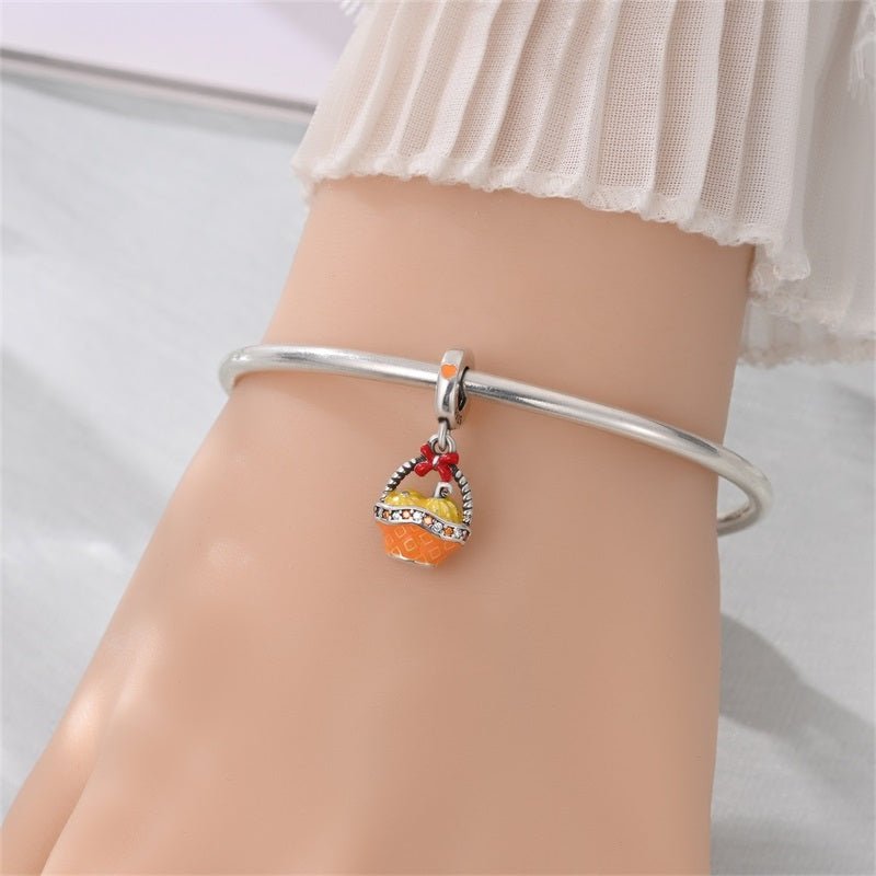 Pumpkin Basket with Red Bow Dangle Charm