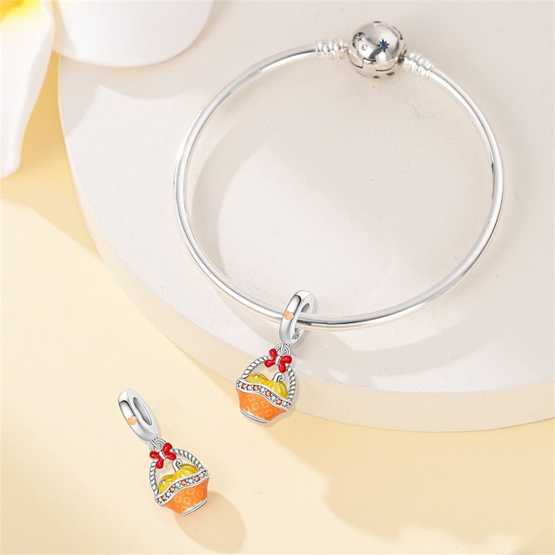 Pumpkin Basket with Red Bow Dangle Charm